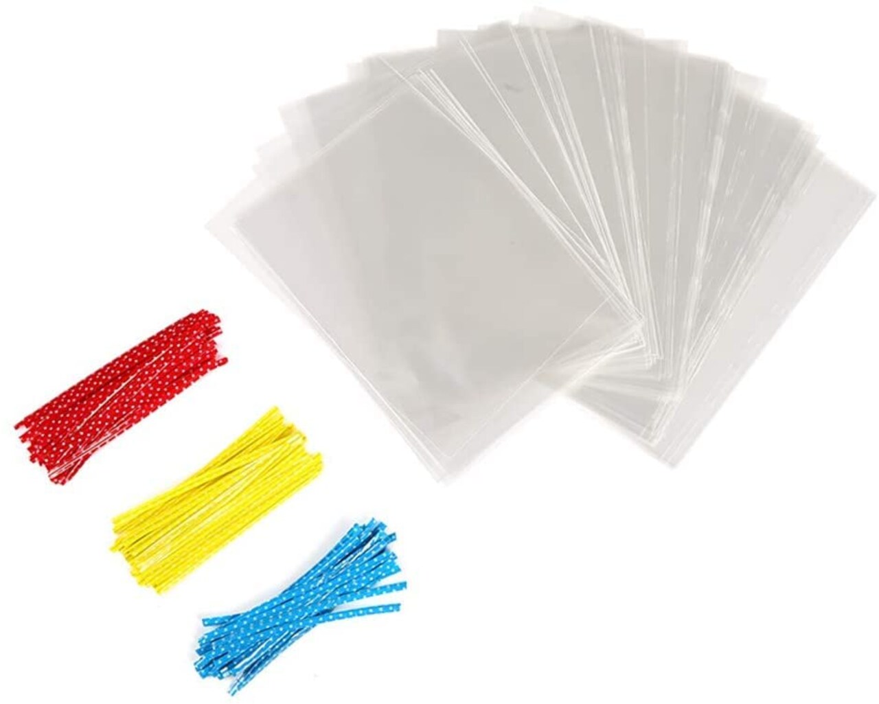 100 Pcs 8 in x 6 in Clear Flat Cello Cellophane Treat Bags Good for Bakery,Popcorn,Cookies, Candies,Dessert, Birthday 1.4mil.Give Metallic Twist Ties!